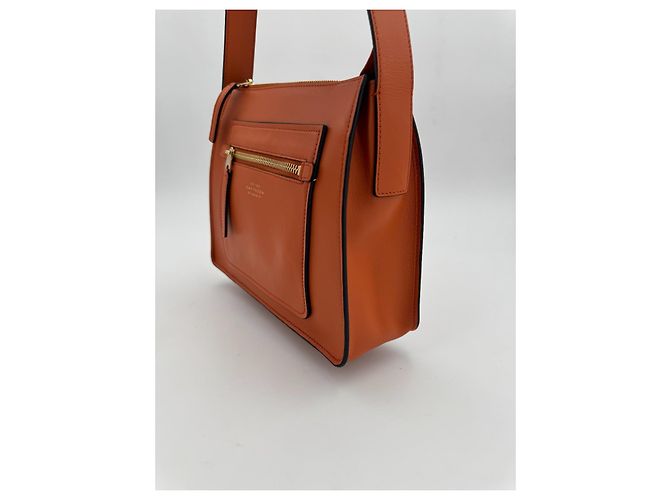 Borsa a tracolla Smythson Bond in pelle arancione - vista 7