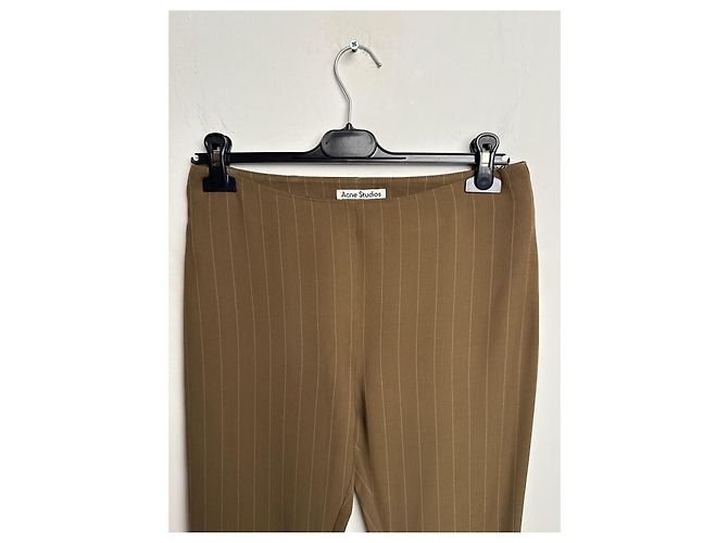 Acne Studios Khaki Flared Stripe Trousers Wool Blend Brown - view 2