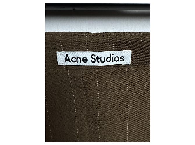 Acne Studios Khaki Flared Stripe Trousers Wool Blend Brown - view 3