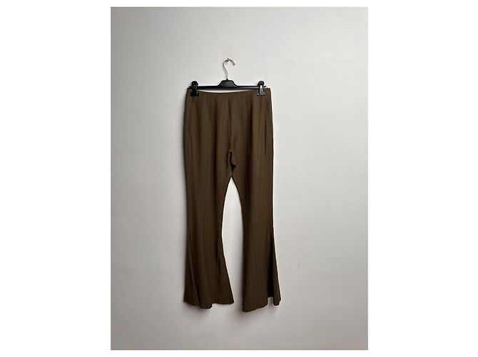 Acne Studios Khaki Flared Stripe Trousers Wool Blend Brown - view 4