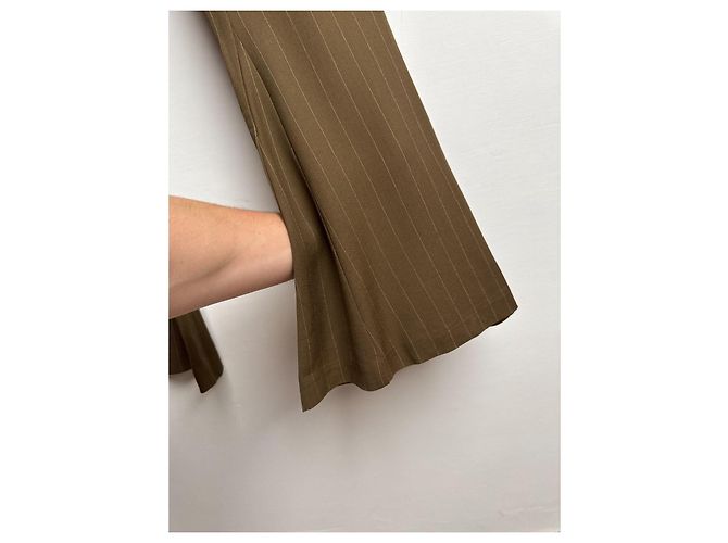 Acne Studios Khaki Flared Stripe Trousers Wool Blend Brown - view 5