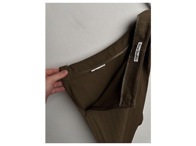 Acne Studios Khaki Flared Stripe Trousers Wool Blend Brown - view 6