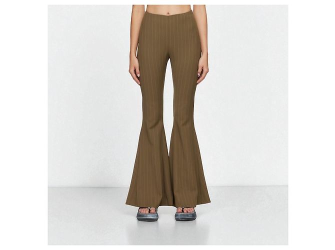 Acne Studios Khaki Flared Stripe Trousers Wool Blend Brown - view 7