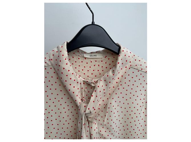Blusa de seda Céline con estampado de corazones beige rojo - vista 2