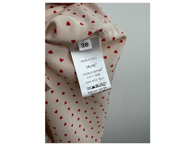 Blusa de seda Céline con estampado de corazones beige rojo - vista 6