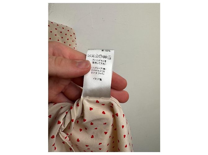 Blusa de seda Céline con estampado de corazones beige rojo - vista 7