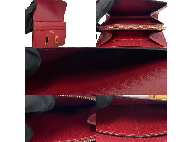Billetera Mini Bifold Compacta de Cuero Constance de Hermès Roja - vista 6