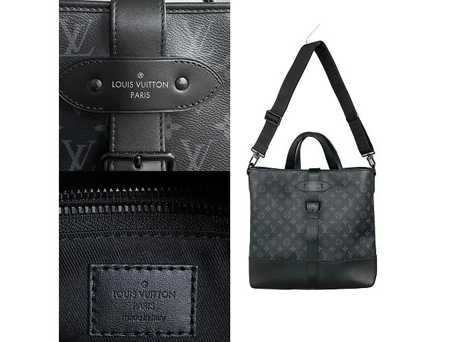 Borsa Tote Saumur in pelle Monogram Eclipse Louis Vuitton Nero - vista 3