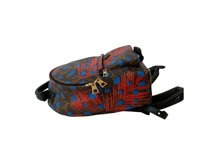Louis Vuitton Palm Springs Monogram Jungle Dot Leder Rucksack Braun Rot Blau - Ansicht 5
