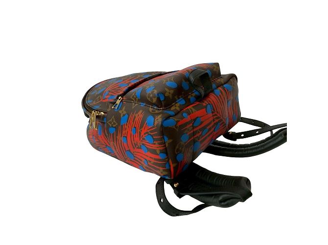 Louis Vuitton Palm Springs Monogram Jungle Dot Leder Rucksack Braun Rot Blau - Ansicht 7