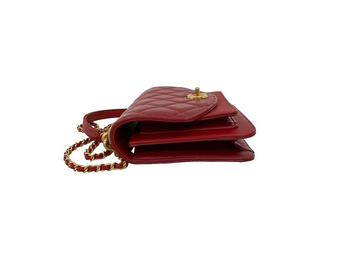 Borsa a Spalla Chanel Small Flap in Caviar e Pelle di Vitello Rosso - vista 5
