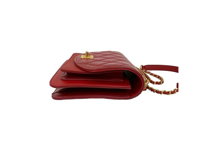 Borsa a Spalla Chanel Small Flap in Caviar e Pelle di Vitello Rosso - vista 6
