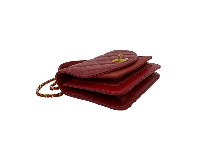 Borsa a Spalla Chanel Small Flap in Caviar e Pelle di Vitello Rosso - vista 7