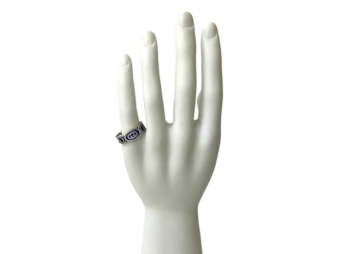 GUCCI Interlocking G Emaille Ring Silber Blau - Ansicht 2