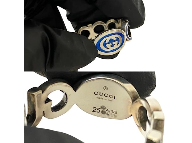 GUCCI Interlocking G Emaille Ring Silber Blau - Ansicht 3