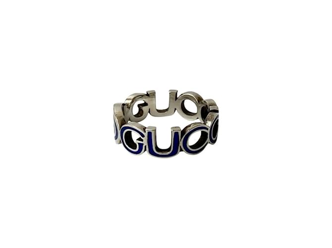 GUCCI Interlocking G Emaille Ring Silber Blau - Ansicht 4