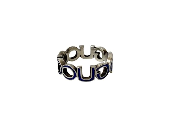 GUCCI Interlocking G Emaille Ring Silber Blau - Ansicht 5