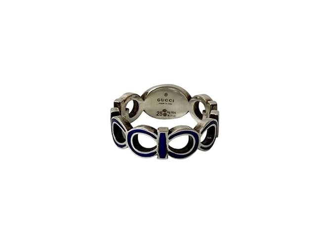 GUCCI Interlocking G Emaille Ring Silber Blau - Ansicht 6