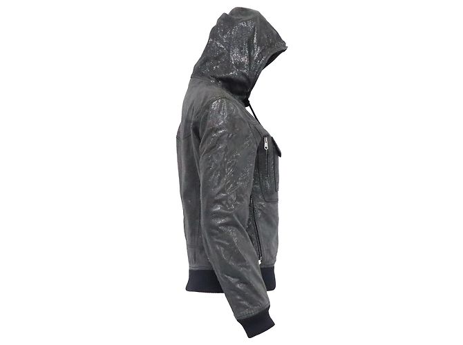 Giacca bomber con cappuccio e zip Dior in pelle nera Nero - vista 3