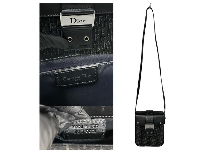 Borsa a spalla in pelle nera e tela Christian Dior Nero - vista 3