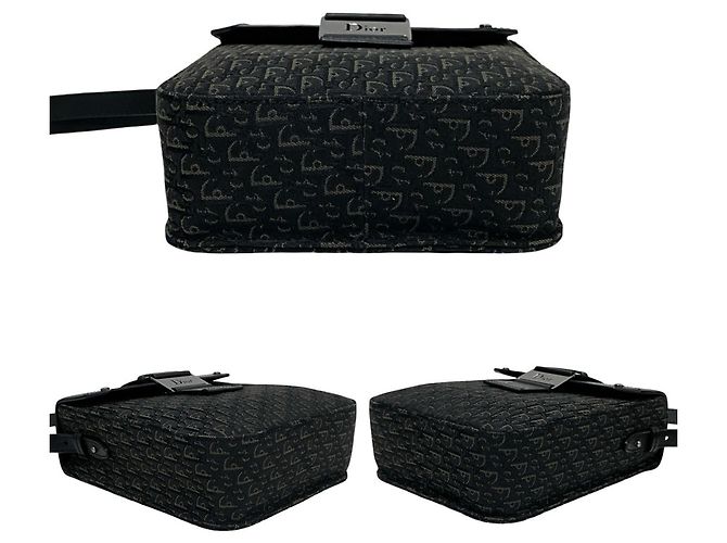 Borsa a spalla in pelle nera e tela Christian Dior Nero - vista 6
