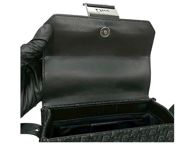 Borsa a spalla in pelle nera e tela Christian Dior Nero - vista 8