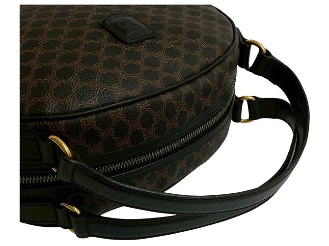 Céline Borsa in pelle Celine Macadam Blason Triomphe Marrone Nero - vista 4