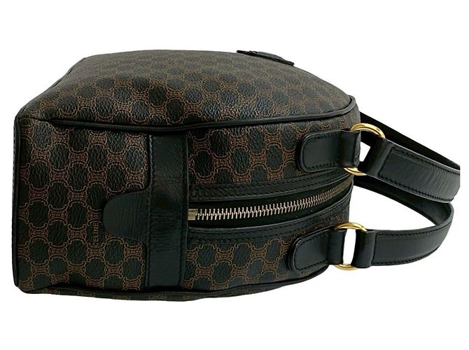 Céline Borsa in pelle Celine Macadam Blason Triomphe Marrone Nero - vista 6