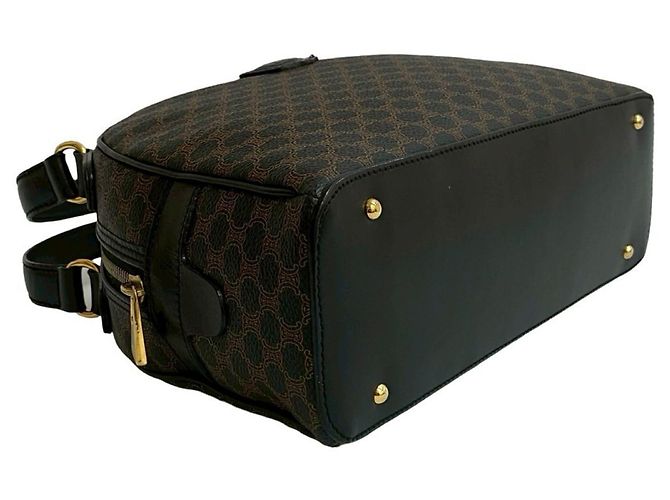 Céline Borsa in pelle Celine Macadam Blason Triomphe Marrone Nero - vista 7