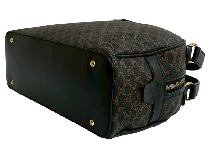 Céline Borsa in pelle Celine Macadam Blason Triomphe Marrone Nero - vista 8