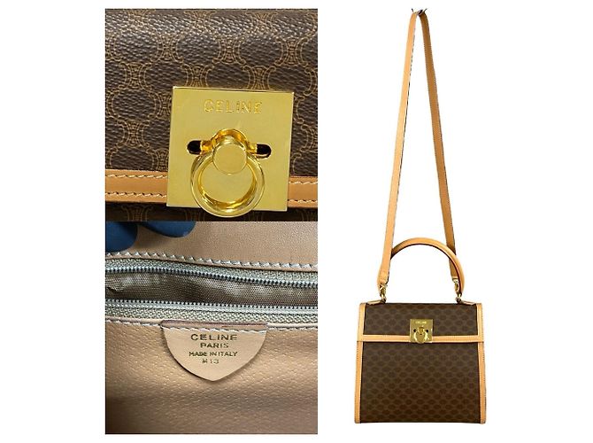 Céline Borsa a mano Celine Macadam Blason Triomphe Marrone Beige - vista 3