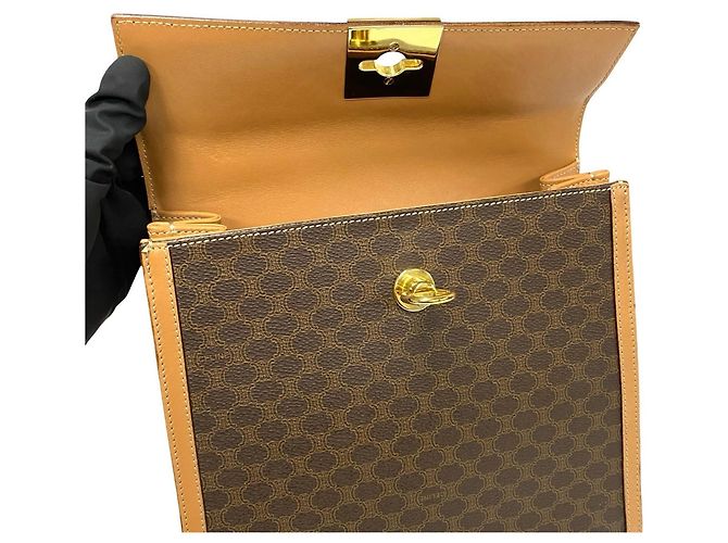 Céline Borsa a mano Celine Macadam Blason Triomphe Marrone Beige - vista 8