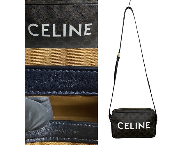 Céline Borsa a spalla mini in pelle Celine Triomphe Medium Marrone Nero - vista 3