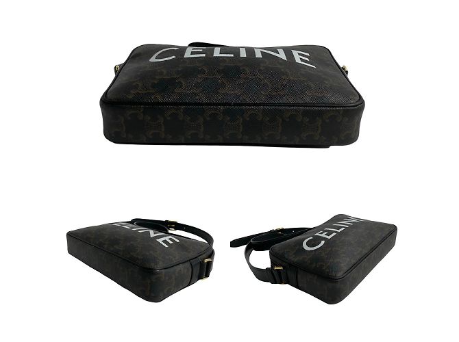Céline Borsa a spalla mini in pelle Celine Triomphe Medium Marrone Nero - vista 6