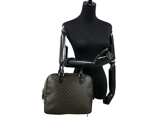Céline Borsa in pelle Celine Macadam Blason Triomphe Marrone Nero - vista 2