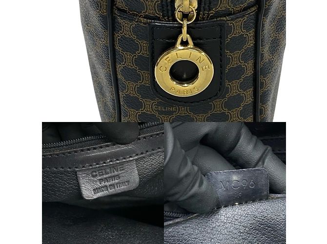 Céline Borsa in pelle Celine Macadam Blason Triomphe Marrone Nero - vista 3