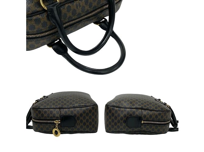 Céline Borsa in pelle Celine Macadam Blason Triomphe Marrone Nero - vista 5