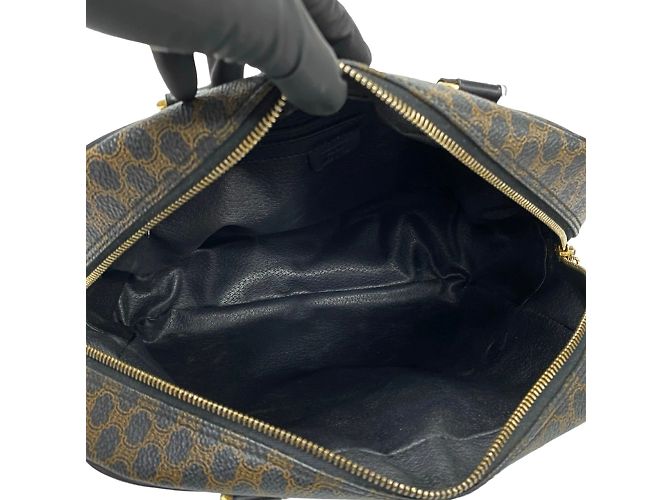 Céline Borsa in pelle Celine Macadam Blason Triomphe Marrone Nero - vista 8