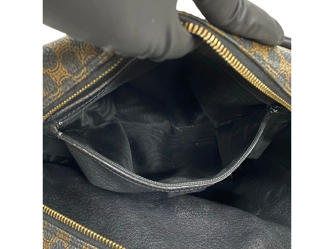 Céline Borsa in pelle Celine Macadam Blason Triomphe Marrone Nero - vista 9