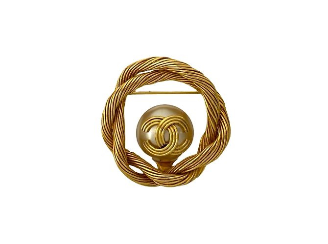 Spilla in perla finta placcata oro con motivo Coco Mark di Chanel Bianco D'oro - vista 3