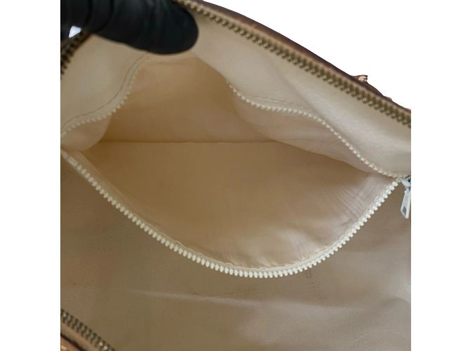 Céline Borsa in pelle Celine Macadam Blason Triomphe Marrone Bianco - vista 10