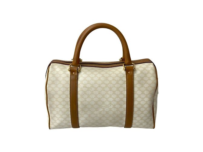 Céline Borsa in pelle Celine Macadam Blason Triomphe Marrone Bianco - vista 3