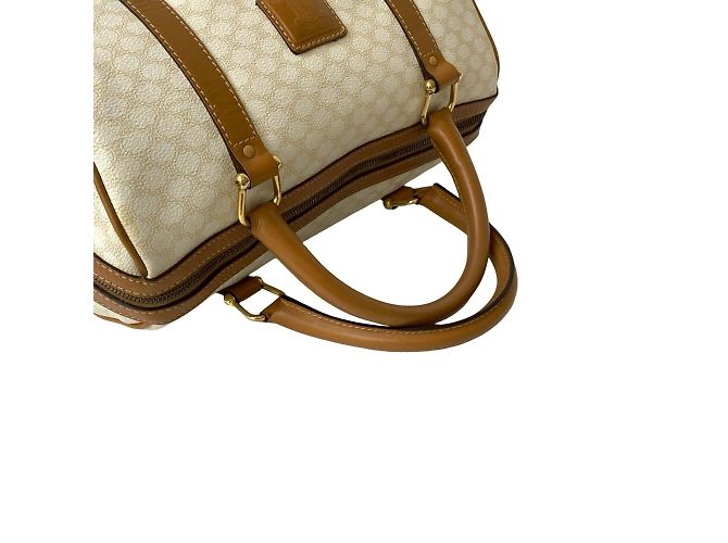 Céline Borsa in pelle Celine Macadam Blason Triomphe Marrone Bianco - vista 4