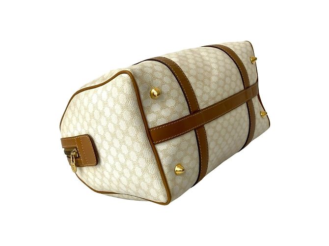 Céline Borsa in pelle Celine Macadam Blason Triomphe Marrone Bianco - vista 7