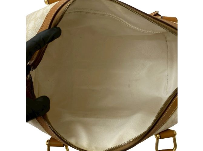 Céline Borsa in pelle Celine Macadam Blason Triomphe Marrone Bianco - vista 9