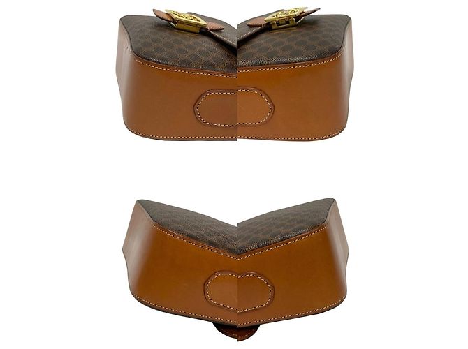 Céline Borsa a spalla in pelle con stampa Blason Triomphe Macadam di Celine Marrone - vista 7