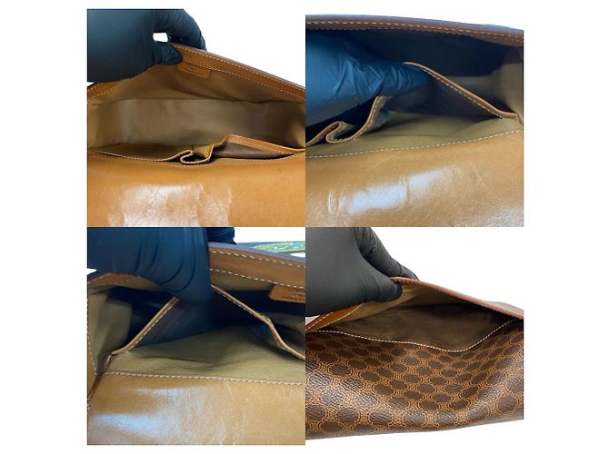 Céline Borsa a spalla in pelle con stampa Blason Triomphe Macadam di Celine Marrone - vista 9