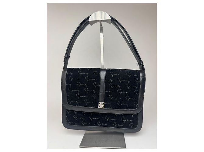 Vintage Givenchy Woll-Leder Monogramm Tasche schwarz braun - Ansicht 10