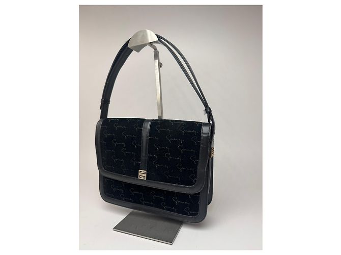 Vintage Givenchy Woll-Leder Monogramm Tasche schwarz braun - Ansicht 14