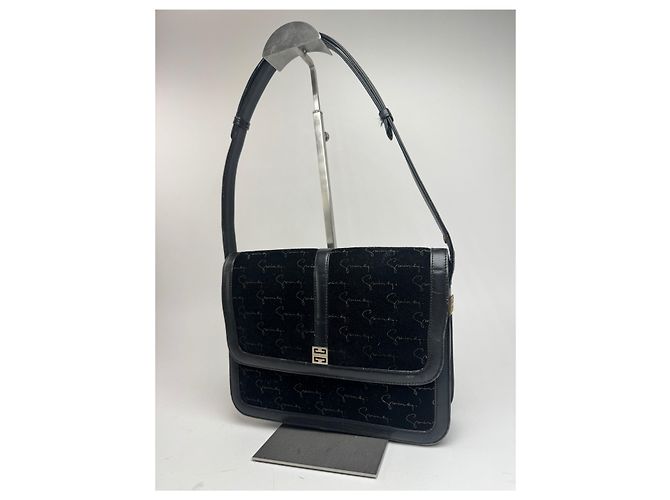Vintage Givenchy Woll-Leder Monogramm Tasche schwarz braun - Ansicht 4